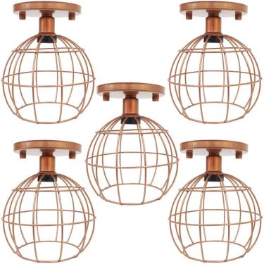 Imagem de 5 Lustres Teto Plafon Industrial Aramado Globo Retrô Luminária Vintage Cobre Rose Gold Agp Ilumini