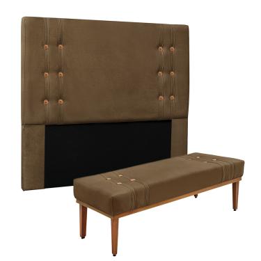 Imagem de Cabeceira Cama Box King 195cm e Recamier Gênova Suede Caramelo S04 - D'Rossi
