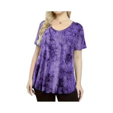 Imagem de Camiseta Casual De Manga Morcego plus Size Com Decote Redondo, Respirá