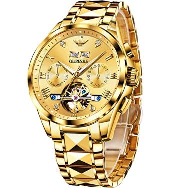 Imagem de Relógios automáticos da marca suíça (sem necessidade de bateria) Relógio masculino de aço de tungstênio, relógio de pulso masculino com corda automática, visor de semana/calendário à prova d'água