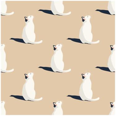 Imagem de HAOKHOME Papel de parede bege descascar e colar gato moderno removível autoadesivo creme/branco/marinho para quarto, berçário, banheiro, locatário, papel de contato amigável 44 x 3 m
