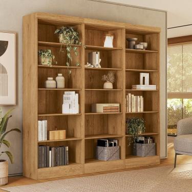 Imagem de Conjunto com Três Estantes para Livros 15 Prateleiras 183x61,5cm Freijo Toq