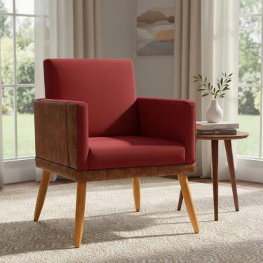 Imagem de Poltrona Decorativa Para Sala Recepção Escritório Consultório Lis Corino Peroba e Suede