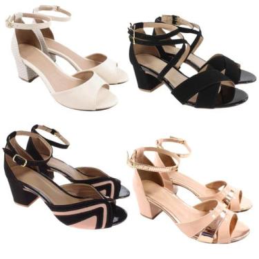 Imagem de Kit Sandália Feminina de Salto Grosso Baixo Revenda Conforto - Feminy 