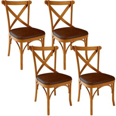 Imagem de Kit 04 Cadeiras Para Sala De Jantar E Estar Living Estofada ávila L02 Couríssimo Marrom