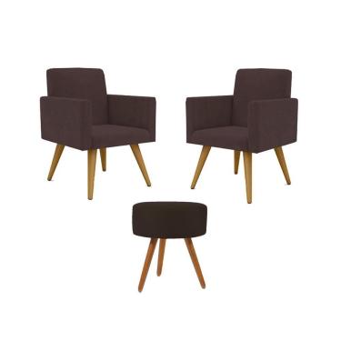 Imagem de Jogo 02 Poltronas Decorativas + Puff Redondo Oferta Cor: Marrom