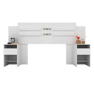 Imagem de Cabeceira Cama Casal Extensível Triunfo Com 2 Mesas De Cabeceira Branco - Demóbile Branco