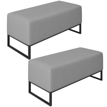 Imagem de Kit 02 Puffs Cléo W01 Base De Ferro 90 Cm Suede Cinza