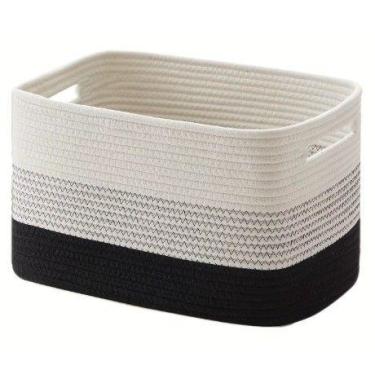 Imagem de Cesto de Armazenamento Retangular em Corda com Alças  Organização Prát