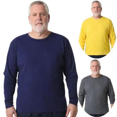 Imagem de Kit 3 Camisas Masculina Manga Longa Plus Size Malha Fria - Genérico, G