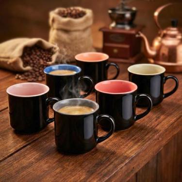 Imagem de Kit Presente Jogo 6pçs Mini Canecas de Café Cerâmica Bicolor Mimo Styl