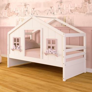 Imagem de Cama Casinha Dos Sonhos Madeira Maciça Branco/ Rosa Megamobilia