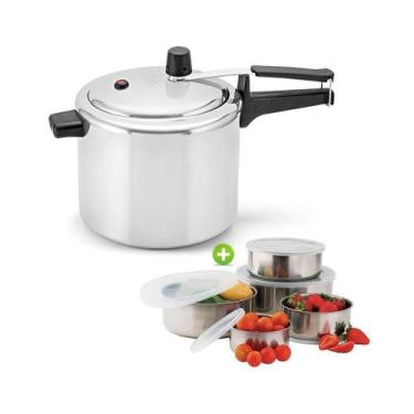 Imagem de Panela De Pressão 4,5 Litros Polida Panelux E Conjunto Tigelas Em Aço 