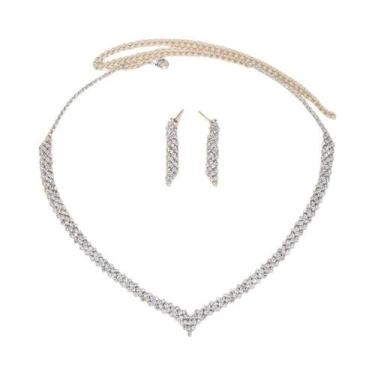 Imagem de Conjunto De Joias De Noiva Com Strass Para Mulheres, Colar, Brincos, C