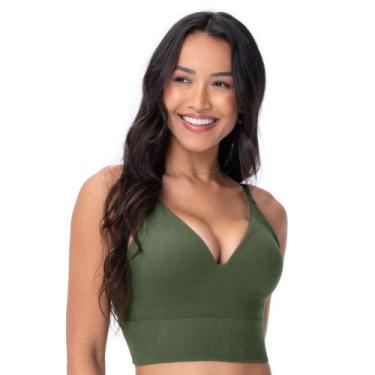 Imagem de Top Cropped V Rib com Bojo sem Costura Alcaparra - Zee Rucci, M
