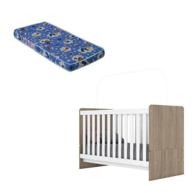 Imagem de Berço Nacional Labirinto Rústico Branco Brilho Com Colchão Ortobom - H