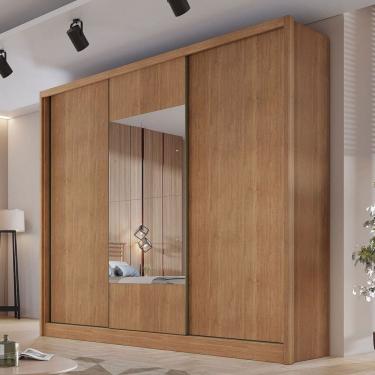 Imagem de Guarda-Roupa Casal Volano 3 Portas 8 Gavetas 100% Mdf com Espelho Cumaru - Pnr Móveis
