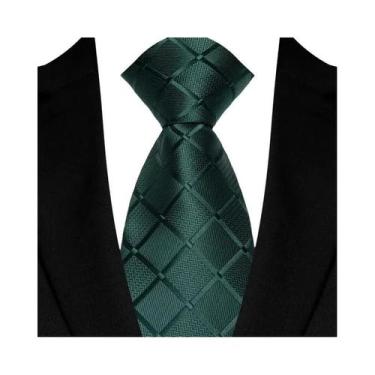 Imagem de Gravata Masculina Verde Escuro Xadrez Listrada Paisley 8CM Para Casame