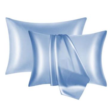 Imagem de Fronha de seda NOLRDR Mulberry Silk, pacote com 2 unidades, azul claro