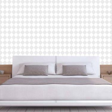 Imagem de Papel De Parede Losango Cinza E Branco Geométrico Adesivo