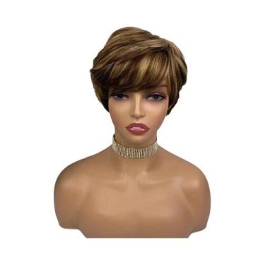 Imagem de Peruca Pixie De Cores Mistas Com Franja, Curta E Lisa, Cabelo Humano R