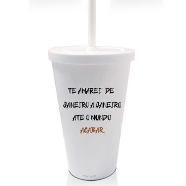 Imagem de Copo Com Tampa E Canudo Branco - Até O Mundo Acabar