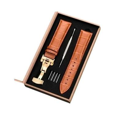 Imagem de Pulseira De Couro Para Relógio, 18mm-24mm, Fecho Borboleta De Aço Inox