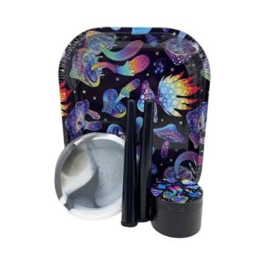 Imagem de Kit Para Fumar Cigarros: Moedor De Liga De Zinco De 4 Camadas, Bandeja