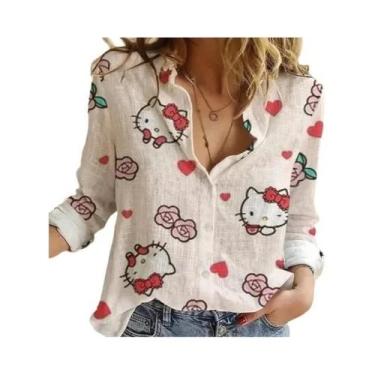 Imagem de Camisa Feminina De Verão Com Botões E Manga Comprida Disney Minnie Mic