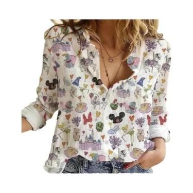 Imagem de Camisa Feminina De Verão Com Botões E Manga Comprida Disney Minnie Mic