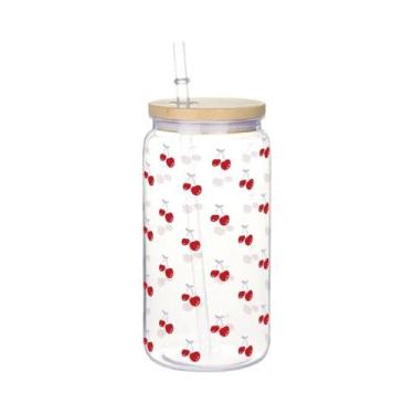 Imagem de Copo Plástico De 16oz Com Estampa De Cereja E Laço, Com Tampa E Canudo