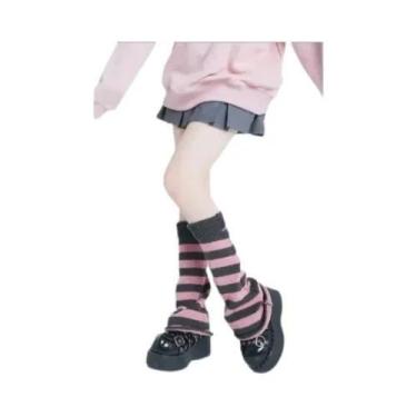 Imagem de Aquecedores De Pernas Listrados Femininos Kawaii Lolita, Meias Longas 