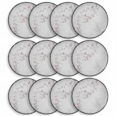 Imagem de Kit Jogo 12 Pratos Rasos Tramontina Floralis Porcelana 25 cm