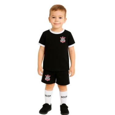 Imagem de Conjunto Infantil Corinthians Uniforme Artilheiro Oficial, Tam 6, Pret