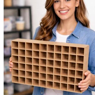 Imagem de Caixa organizador madeira mdf suporte mesa parede 50 divisórias para p