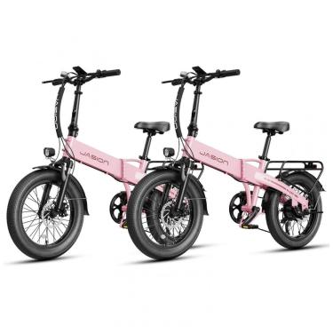 Imagem de Bicicleta Elétrica Dobrável Jasion EB6 Rosa Kit com 2 Unidades 1000W Motor Brushless Bateria Embutida Removível 48V 375Wh Pneus 20" Fat Tire