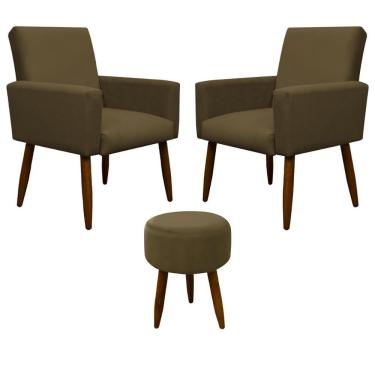 Imagem de Kit 2 Poltronas Com Puff Redondo Nina Suede Marrom Herrero
