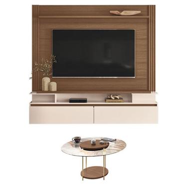 Imagem de Home Suspenso Astor Castanho Off White Com Mesa De Centro Sky Com Tampo De Vidro Castanho - Hb Móveis