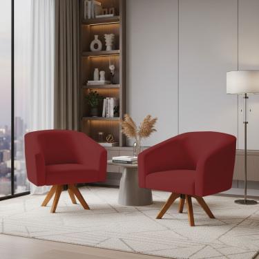 Imagem de Poltrona Sala Decorativa Kit 2 Stella Giratória Veludo Marsala D'Rossi