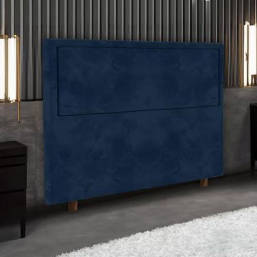 Imagem de Cabeceira Evelyn para Cama Box Queen Size Fixação na Parede em Madeira Maciça com Suede Azul