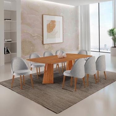 Imagem de Mesa Florida Tampo Barril Laminado E 8 Cadeiras Suiça Quartzo/imbuia Nat/cinam. Imbuia