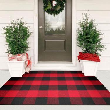Imagem de Tapete ao ar livre KIMODE Christmas Buffalo Plaid 90x150cm vermelho/pr