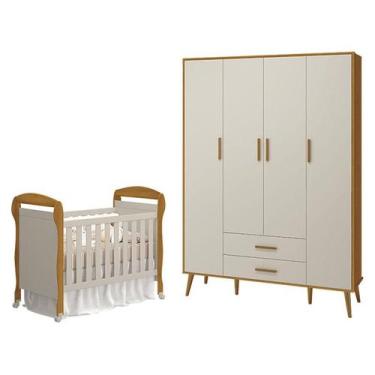 Imagem de Berço Americano Danny e Guarda Roupa 4 Portas Isis Areia Savana Acetin