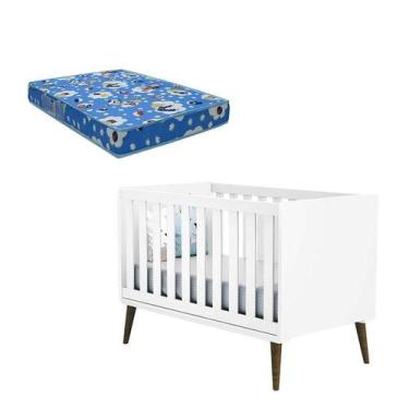 Imagem de Berço Americano Theo Branco Acetinado com Pés Amadeirados e Colchão - 