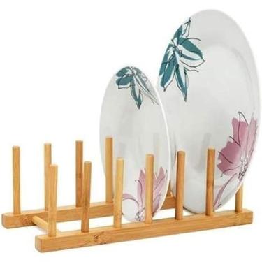 Imagem de Escorredor Organizador de Bambu Para Pratos e Tampas - Becca Home