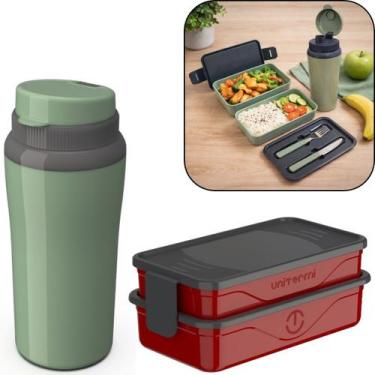 Imagem de Kit Marmita Fit Unitermi Talheres Divisórias Copo Térmico Miami 650ml 
