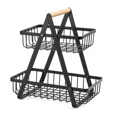 Imagem de Fruteira de Mesa Cesto Multiuso Organizador de Frutas em Metal Camada Dupla para Cozinh...