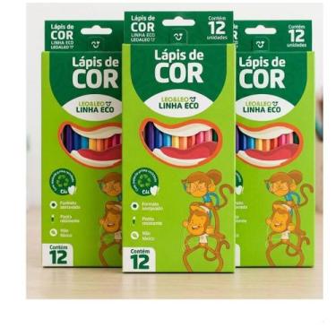 Imagem de Kit 3 Caixas Lápis de Cor 12 Cores Leo e Leo Sextavado Ponta Resistent