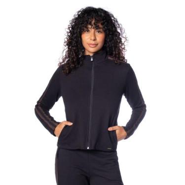 Imagem de Jaqueta Feminina Olho Fatal Moletom com Listras Preto/marrom, Preto, M