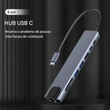 Imagem de Adaptador Hub 8 Em 1 Usb 3.0 Tipo C Note RJ45 Lan 4k SD Leitor Cartão 